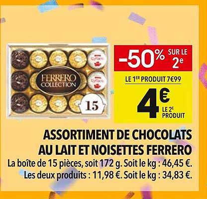 ASSORTIMENT DE CHOCOLATS AU LAIT ET NOISETTES FERRERO