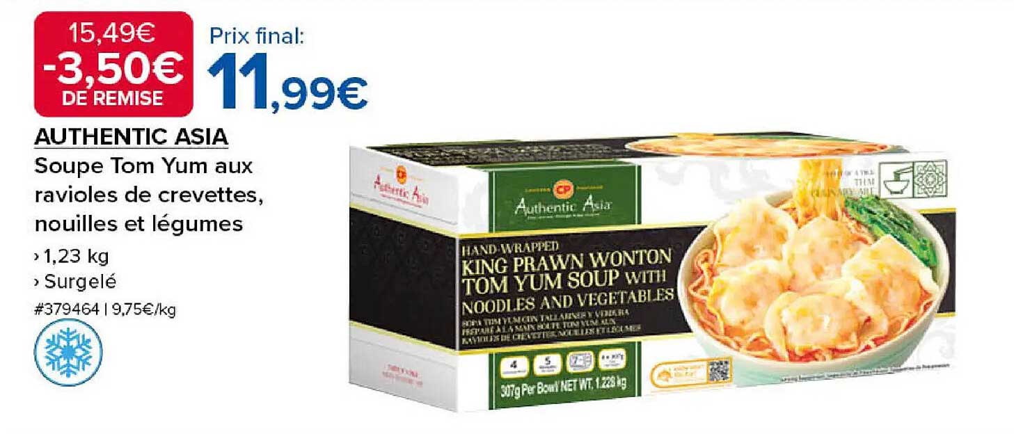 AUTHENTIC ASIA Soupe Tom Yum aux ravioles de crevettes, nouilles et légumes