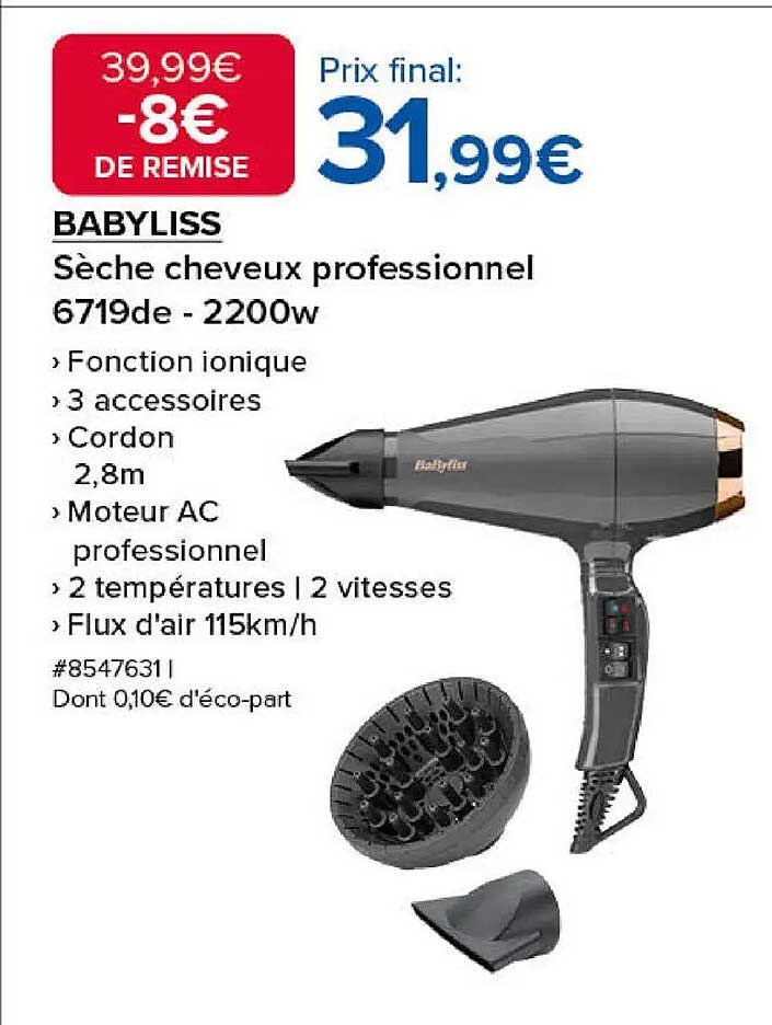 BABYLISS Sèche cheveux professionnel 6719de - 2200w