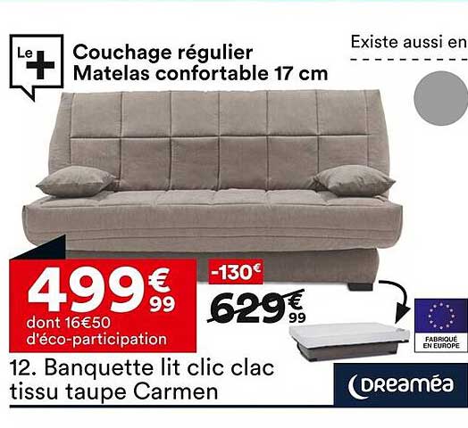 Banquette lit clic clac tissu taupe Carmen