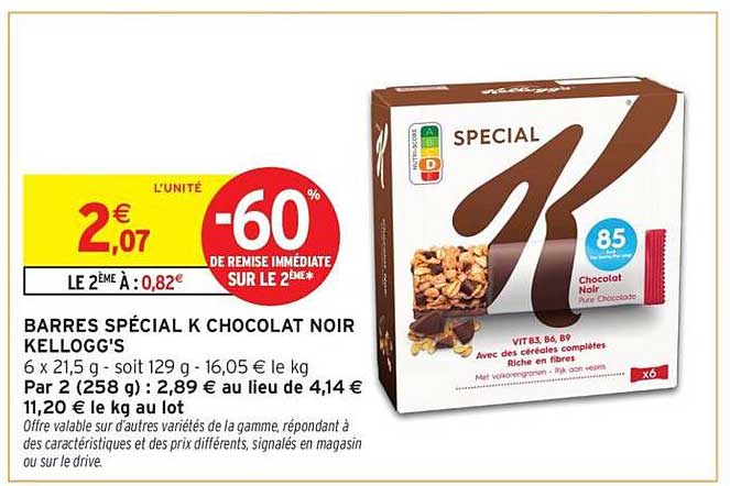 BARRES SPÉCIAL K CHOCOLAT NOIR KELLogg'S