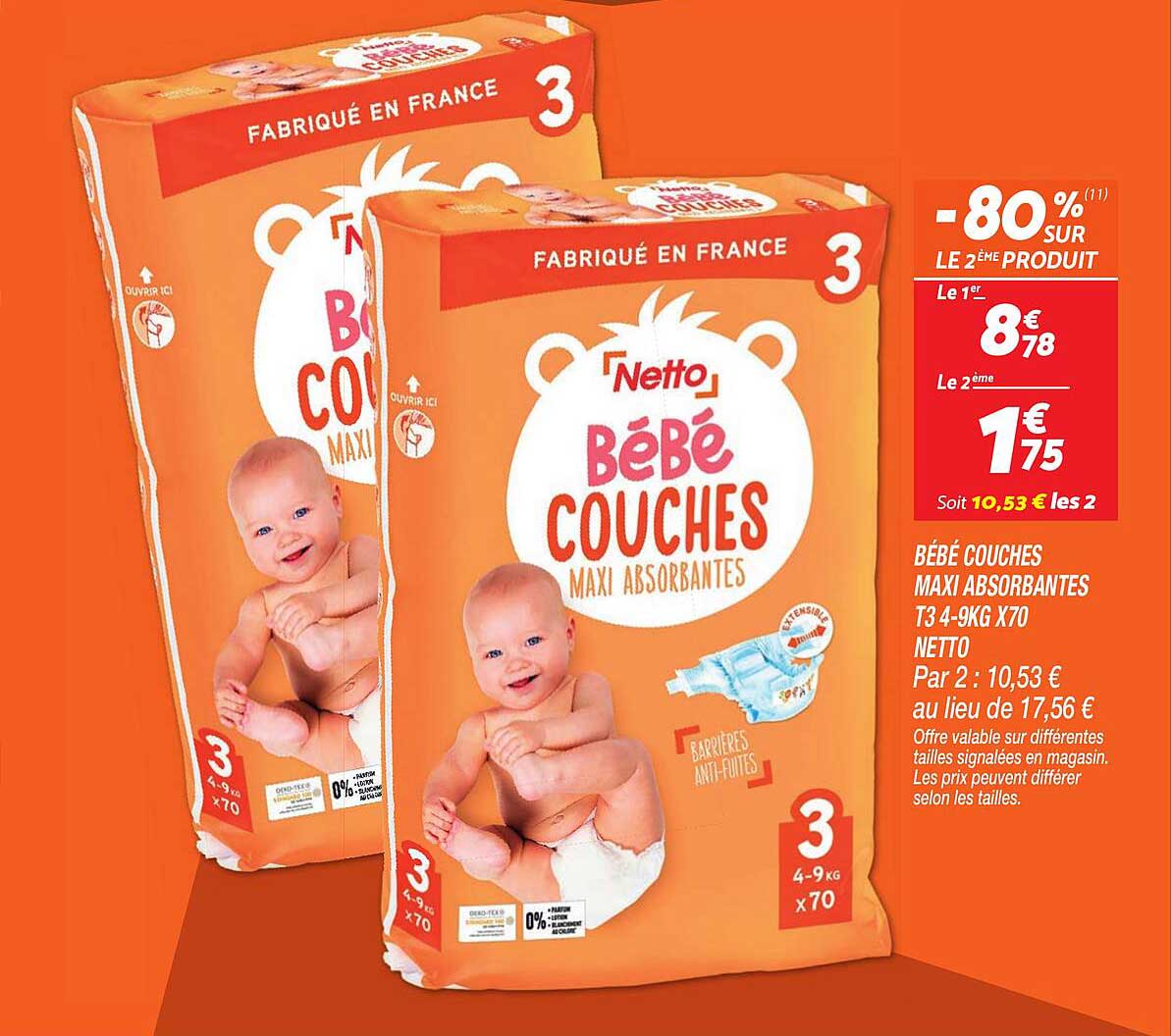 BÉBÉ COUCHES MAXI ABSORBANTES T3 4-9KG X70