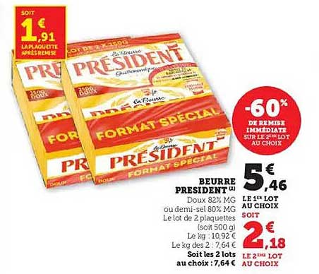 BEURRE PRÉSIDENT 82% MG