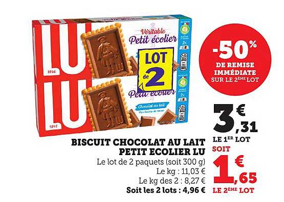 BISCUIT CHOCOLAT AU LAIT PETIT ECOLIER LU