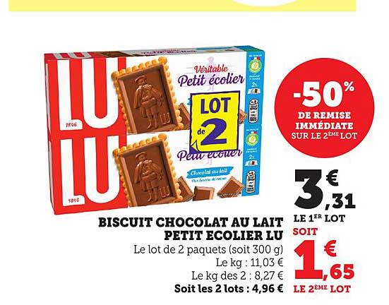 BISCUIT CHOCOLAT AU LAIT PETIT ECOLIER LU