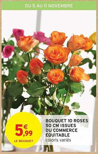 BOUQUET 10 ROSES 50 CM ISSUES DU COMMERCE ÉQUITABLE