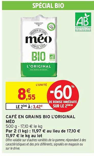 CAFÉ EN GRAINS BIO L'ORIGINAL MÉO