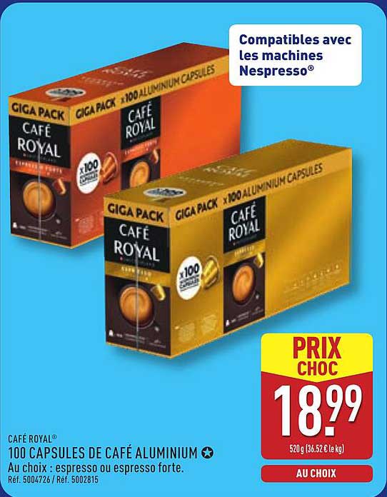 Café Royal® 100 CAPSULES DE CAFÉ ALUMINIUM