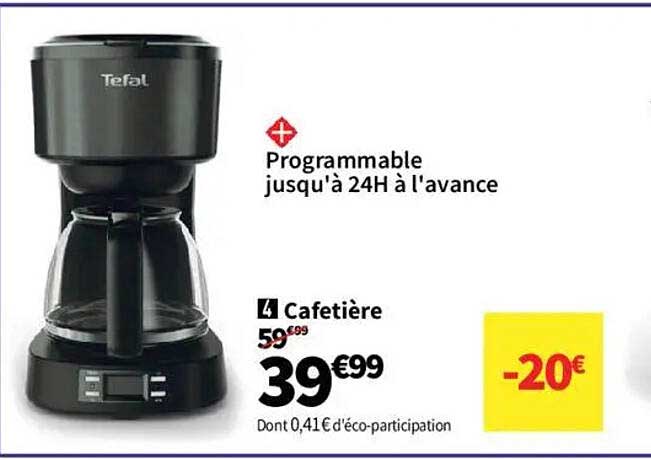 Cafetière Tefal Programmable jusqu'à 24H à l'avance