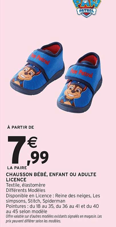 CHAUSSON BÉBÉ, ENFANT OU ADULTE LICENCE