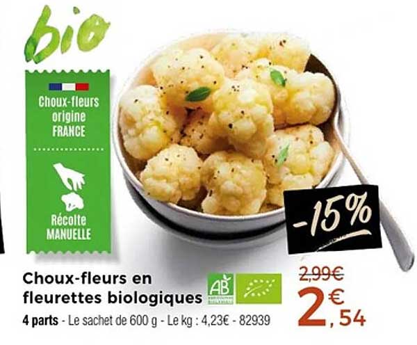 Choux-fleurs en fleurettes biologiques