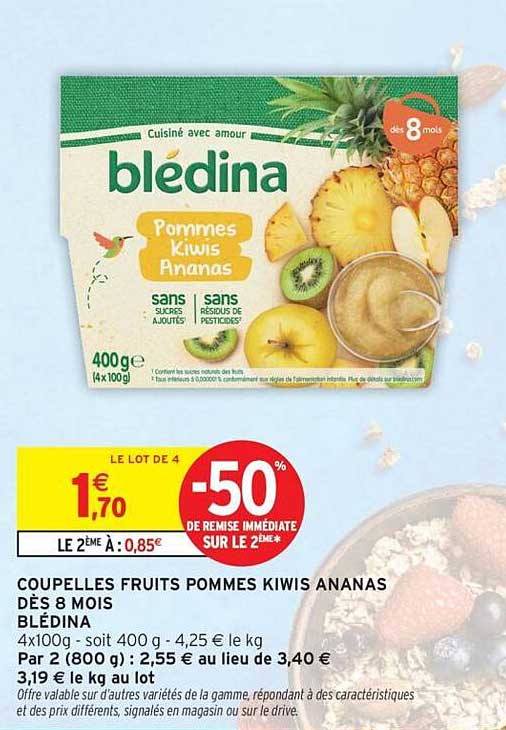 COUPELLES FRUITS POMMES KIWIS ANANAS DÈS 8 MOIS