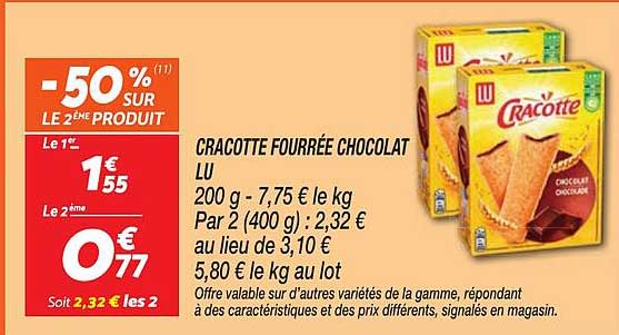 CRACOTTE FOURRÉE CHOCOLAT LU