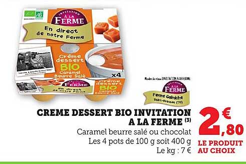 CRÈME DESSERT BIO INVITATION À LA FERME
