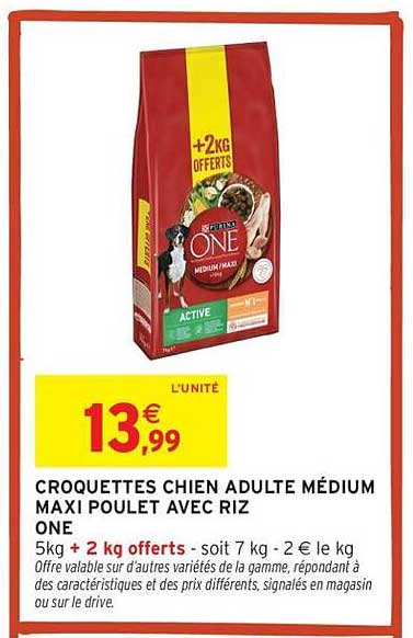 CROQUETTES CHIEN ADULTE MOYEN MAXI POULET AVEC RIZ ONE
