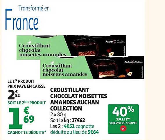 Croustillant Chocolat Noisettes Amandes Auchan Collection