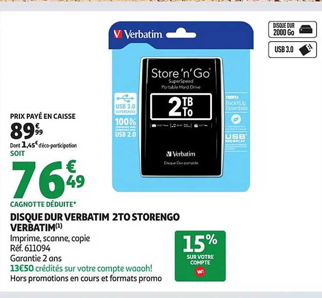 DISQUE DUR VERBATIM 2TO STORENGO VERBATIM