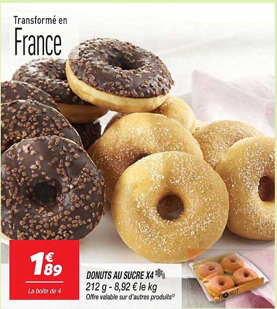 DONUTS AU SUCRE X4 212 g - 8,92 € le kg