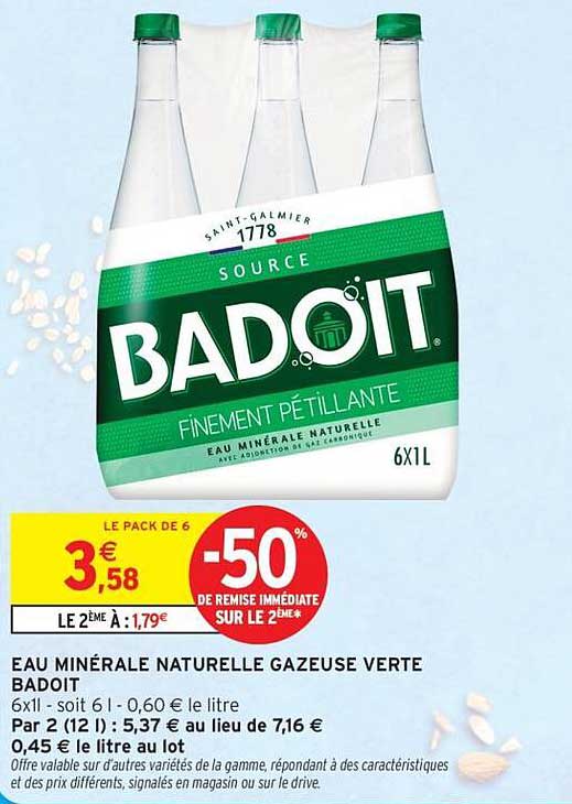 EAU MINÉRALE NATURELLE GAZEUSE VERTE BADDOIT