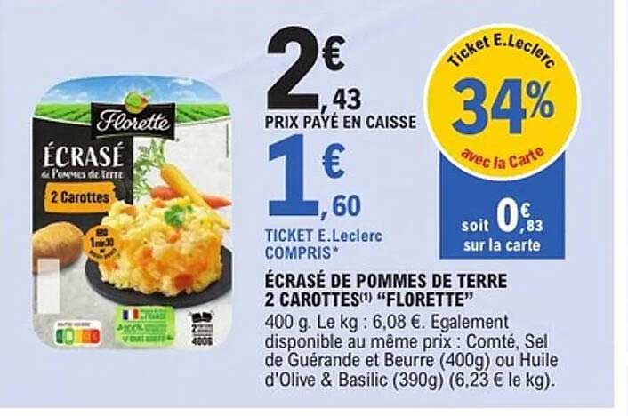 ÉCRASÉ de Pommes de Terre 2 Carottes "Florette"