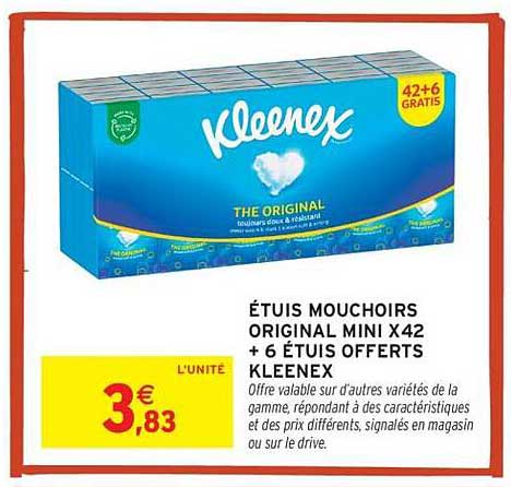 ÉTUIS MOUCHOIRS ORIGINAL MINI X42 + 6 ÉTUIS OFFERTS KLEENEX