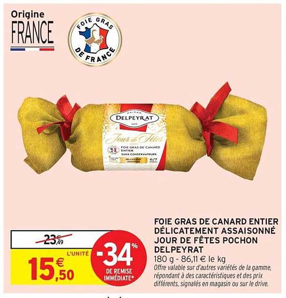 FOIE GRAS DE CANARD ENTIER DÉLICATEMENT ASSAISONNÉ JOUR DE FÊTES POCHON DELPEYRAT