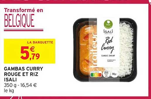 GAMBAS CURRY ROUGE ET RIZ ISALI