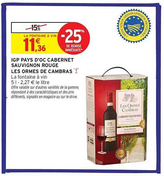 IGP PAYS D'OC CABERNET SAUVIGNON ROUGE LES ORMES DE CAMBRAS