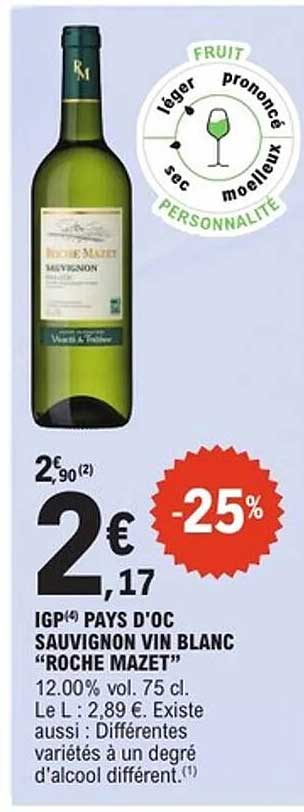 IGP PAYS D'OC SAUVIGNON VIN BLANC "ROCHE MAZET"