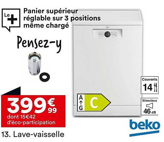 Lave-vaisselle Beko - Panier supérieur réglable sur 3 positions