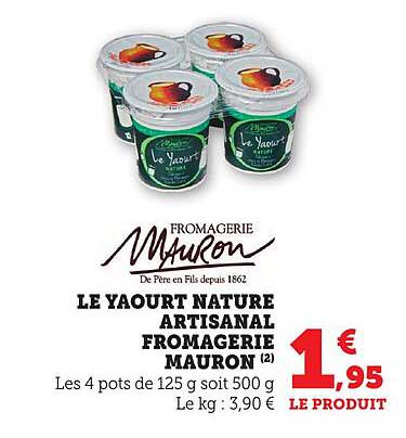 LE YAOURT NATURE ARTISANAL FROMAGERIE MAURON