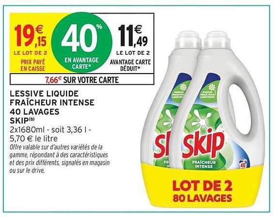 LESSIVE LIQUIDE FRAÎCHEUR INTENSE 40 LAVAGES SKIP
