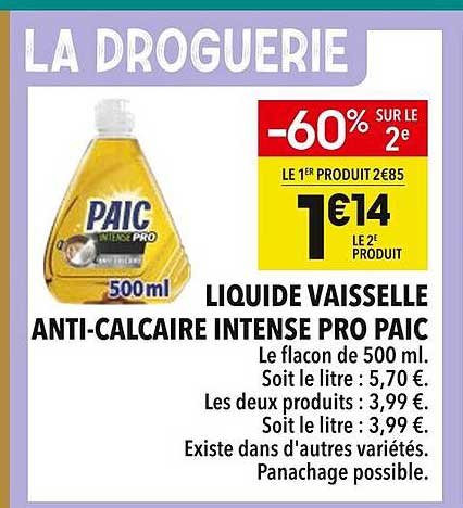 LIQUIDE VAISSELLE ANTI-CALCAIRE INTENSE PRO PAIC