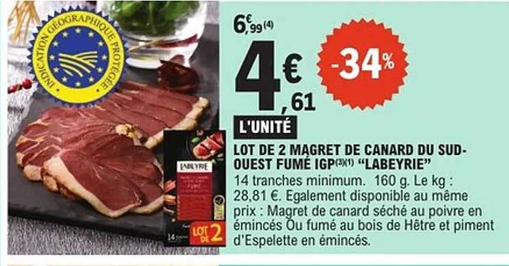 LOT DE 2 MAGRET DE CANARD DU SUD-OUEST FUMÉ IGP "LABEYRIE"
