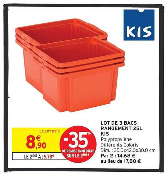 LOT DE 3 BACS RANGEMENT 25L KIS