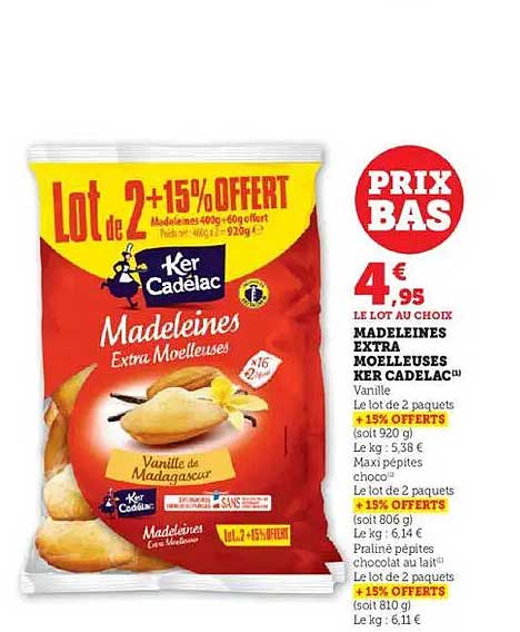 MADELEINES EXTRA MOELLEUSES KER CADÉLAC