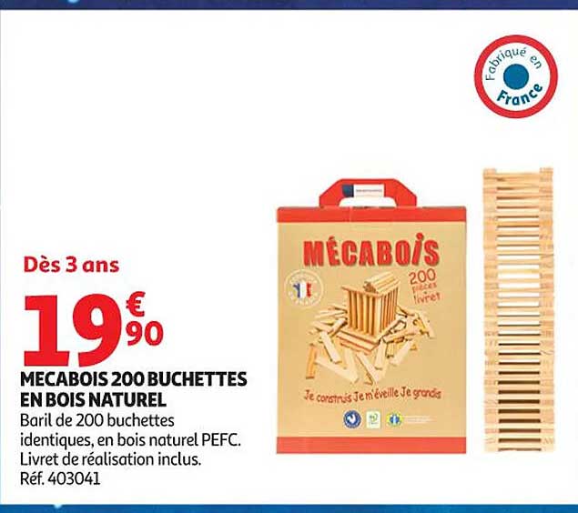 MECABOIS 200 BUCHETTES EN BOIS NATUREL