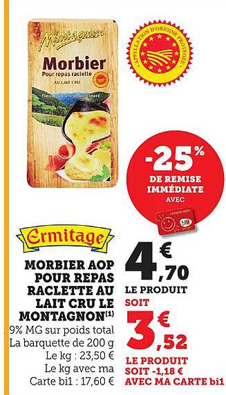 Morbier AOP pour repas raclette au lait cru le Montagnon