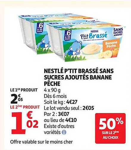 NESTLÉ P'TIT BRASSÉ SANS SUCRES AJOUTÉS BANANE PÊCHE