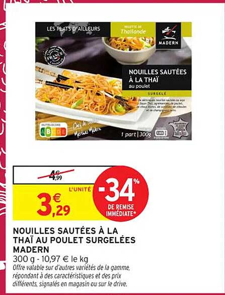 NOUILLES SAUTÉES À LA THAÏ AU POULET SURGELÉES MADERN