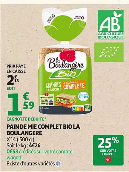 PAIN DE MIE COMPLET BIO LA BOULANGÈRE