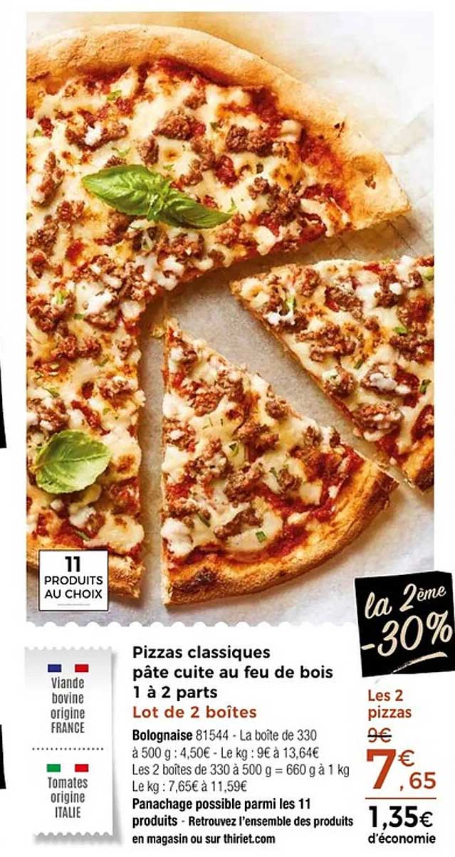 Pizzas classiques pâte cuite au feu de bois 1 à 2 parts Lot de 2 boîtes