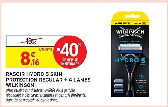 RASOIR HYDRO 5 SKIN PROTECTION REGULAR + 4 LAMES WILKINSON