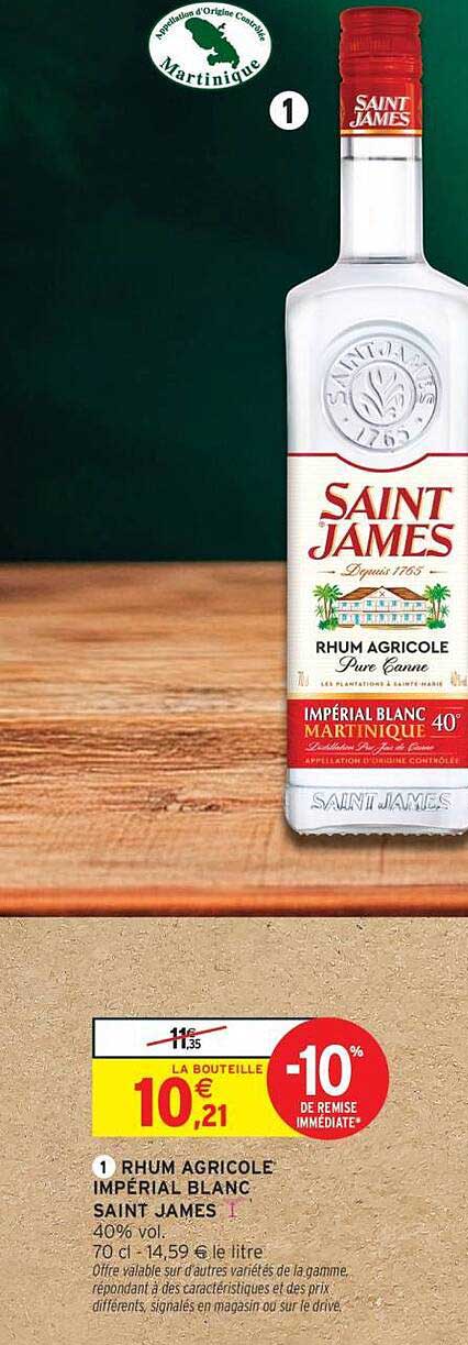 RHUM AGRICOLE IMPÉRIAL BLANC SAINT JAMES
