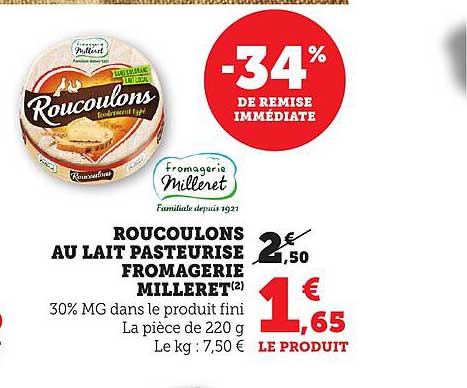ROUCOULONS AU LAIT PASTEURISE FROMAGERIE MILLERET