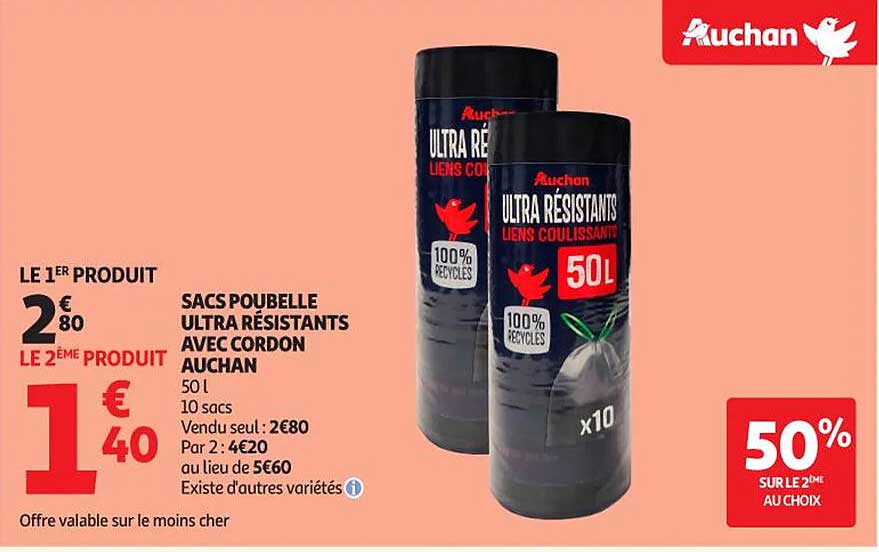 SACS POUBELLE ULTRA RÉSISTANTS AVEC CORDON AUCHAN