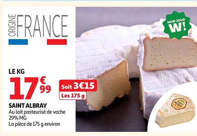 SAINT ALBRAY au lait pasteurisé de vache 29% MG