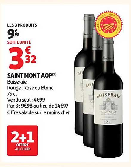 SAINT MONT AOP(1) Boiseraie Rouge, Rosé ou Blanc 75 cl