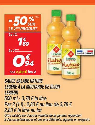 SAUCE SALADE NATURE LÉGÈRE À LA MOUTARDE DE DIJON LESIEUR