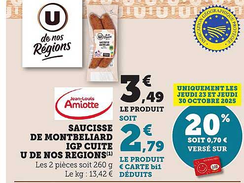 SAUCISSE DE MONTBELIARD IGP CUITE U DE NOS RÉGIONS